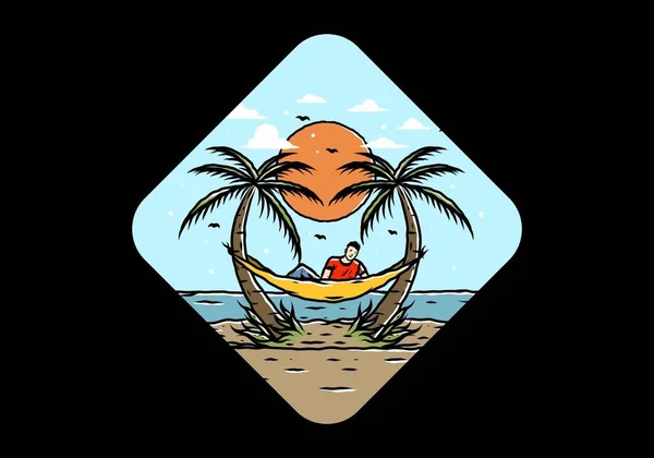 Relax Hammock Beach Illustration Design — Vetor de Stock