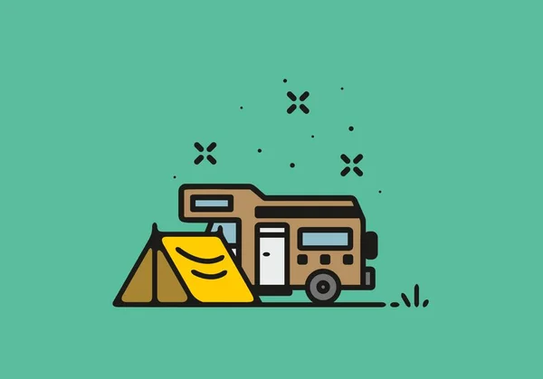 Simple Camper Van Camping Illustration Design — Stock Vector