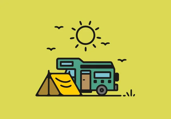 Simple Camper Van Camping Illustration Design — ストックベクタ
