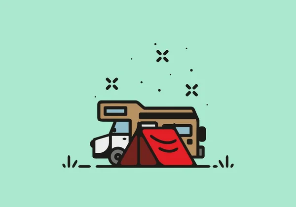 Simple Camper Van Camping Illustration Design — Stok Vektör