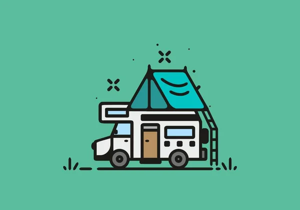 Simple Camper Van Camping Illustration Design — Stock Vector