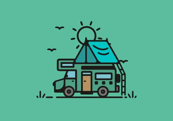 Simple Camper Van Camping Illustration Design — Image vectorielle