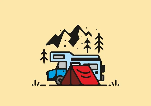 Απλό Camper Van Camping Εικονογράφηση Σχέδιο — Διανυσματικό Αρχείο