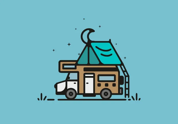 Simple Camper Van Camping Illustration Design — 스톡 벡터