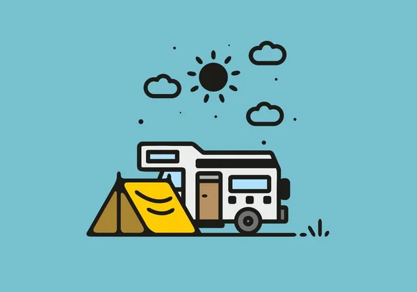 Simple Camper Van Camping Illustration Design — Archivo Imágenes Vectoriales