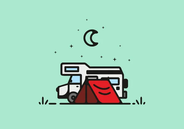 Simple Camper Van Camping Illustration Design — Stok Vektör