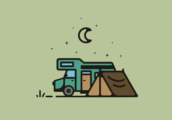 Einfache Camper Van Camping Illustration Design — Stockvektor