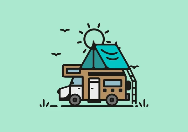 Simple Camper Van Camping Illustration Design — Archivo Imágenes Vectoriales