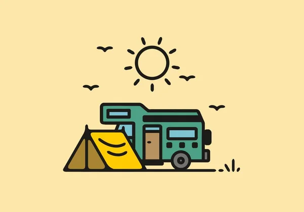 Simple Camper Van Camping Illustration Design — Archivo Imágenes Vectoriales