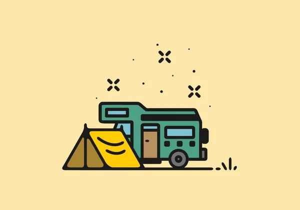 Camper Van Camping Design Ilustração Simples — Vetor de Stock