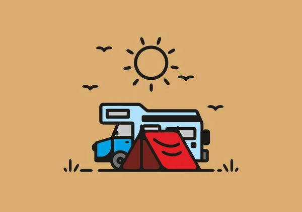 Simple Camper Van Camping Illustration Design — Vector de stock