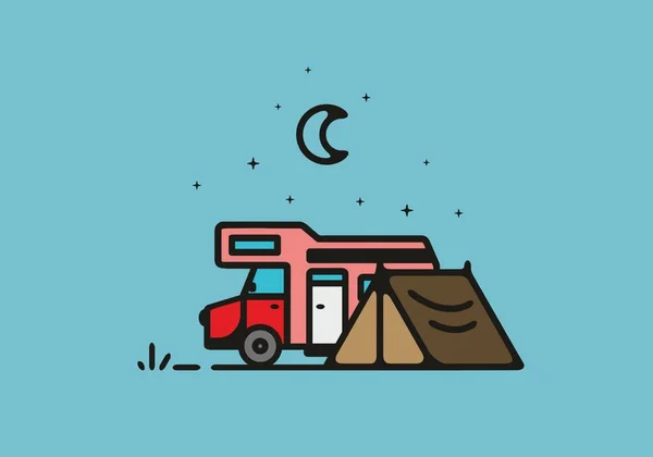 Simple Camper Van Camping Illustration Design — стоковый вектор