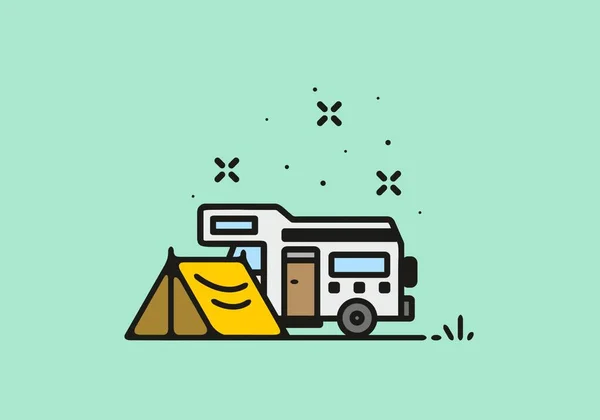 Simple Camper Van Camping Illustration Design — Vetor de Stock