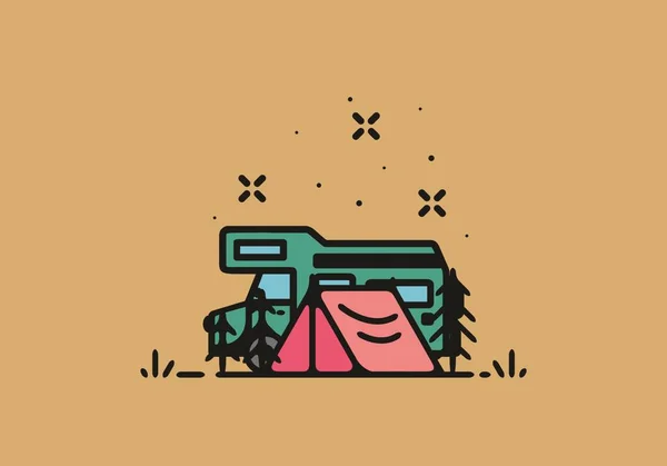 Simple Camper Van Camping Illustration Design — Stockvektor