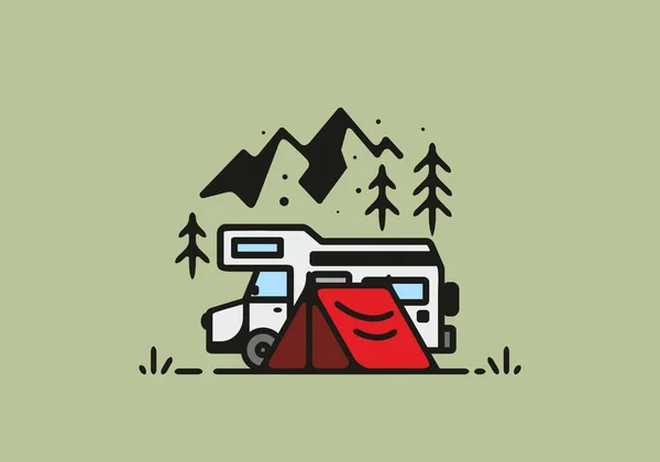Camper Van Camping Design Ilustração Simples — Vetor de Stock
