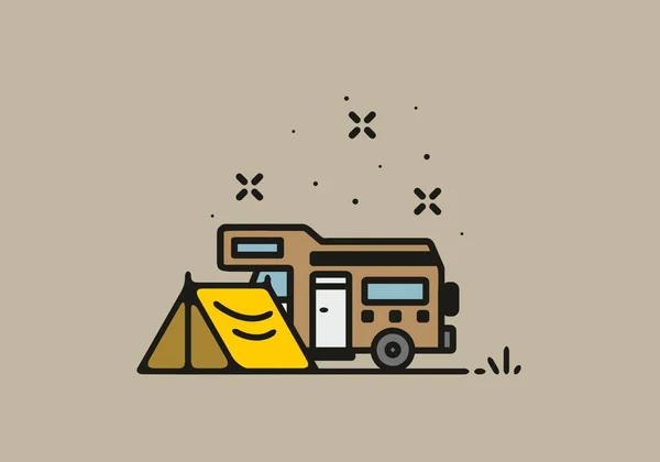 Einfache Camper Van Camping Illustration Design — Stockvektor