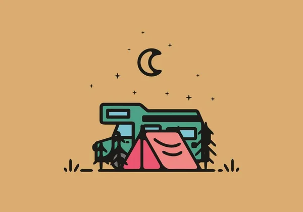 Simple Camper Van Camping Illustration Design — Image vectorielle