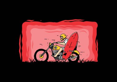 Sörf tahtası çizimi olan bir motosiklet sür