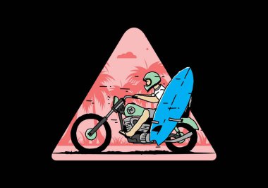 Sörf tahtası çizimi olan bir motosiklet sür