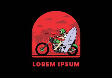 Sörf tahtası çizimi olan bir motosiklet sür