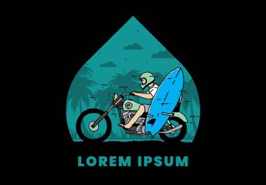 Sörf tahtası çizimi olan bir motosiklet sür