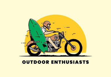 Sörf tahtası çizimi olan bir motosiklet sür