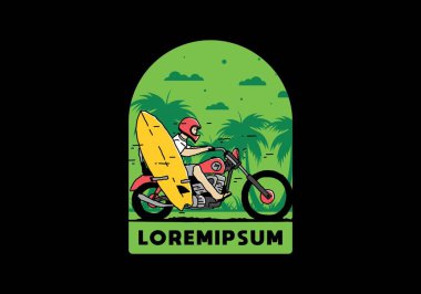 Sörf tahtası çizimi olan bir motosiklet sür