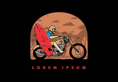 Sörf tahtası çizimi olan bir motosiklet sür