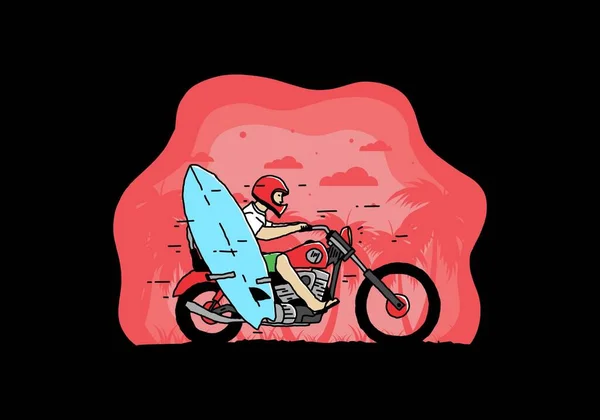 Ride Motorcycle Surfing Board Illustration Design — Vetor de Stock