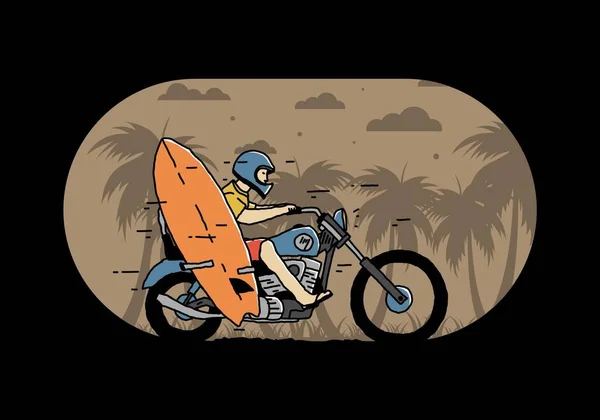 Ride Motorcycle Surfing Board Illustration Design — Stock Vector