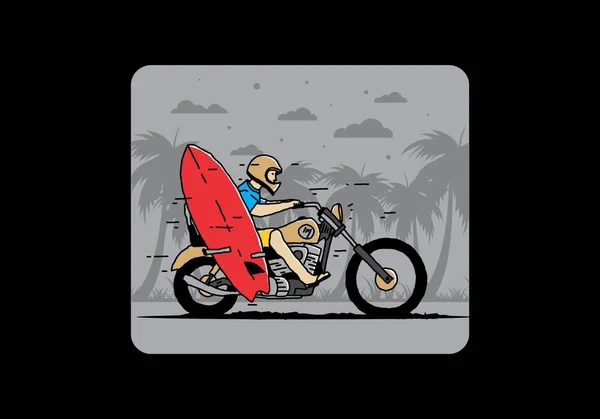 Ride Motorcycle Surfing Board Illustration Design — Stock Vector