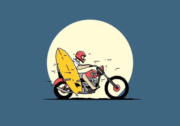 Motorrad Fahren Mit Surfbrett Illustration Design — Stockvektor