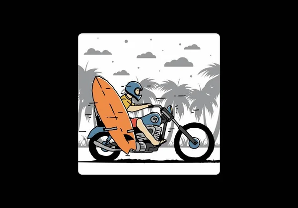 Ride Motorkerékpár Szörfdeszka Illusztráció Tervezés — Stock Vector