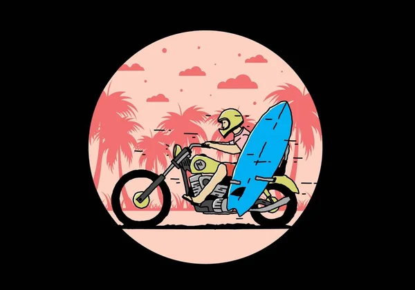 Ride Motorcycle Surfing Board Illustration Design — ストックベクタ