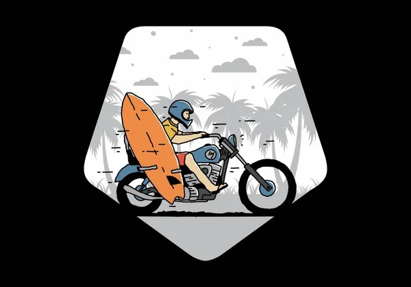 Ride Motorcycle Surfing Board Illustration Design — Stockvektor