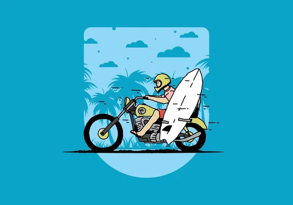 Ride Motorcycle Surfing Board Illustration Design — Stockvektor