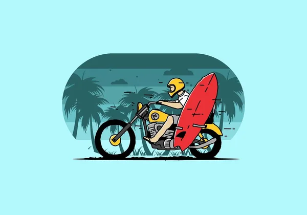 Ride Moto Avec Planche Surf Illustration Design — Image vectorielle