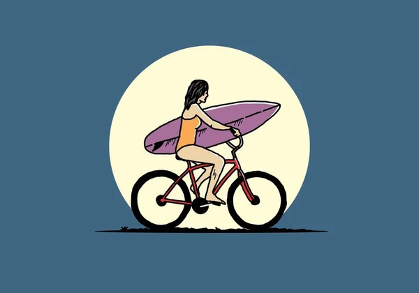 Иллюстрация Дизайна Женщины Занимающейся Серфингом Велосипеде — стоковый вектор