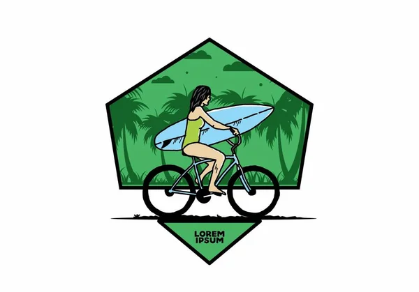 Ilustracja Projekt Kobiety Idącej Surfing Rowerze — Wektor stockowy