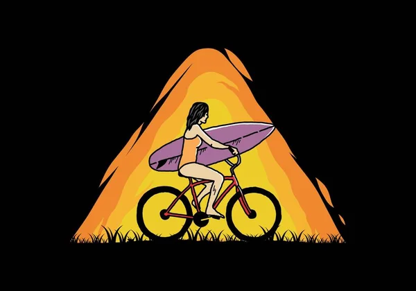 Disegno Illustrazione Una Donna Che Fare Surf Bicicletta — Vettoriale Stock