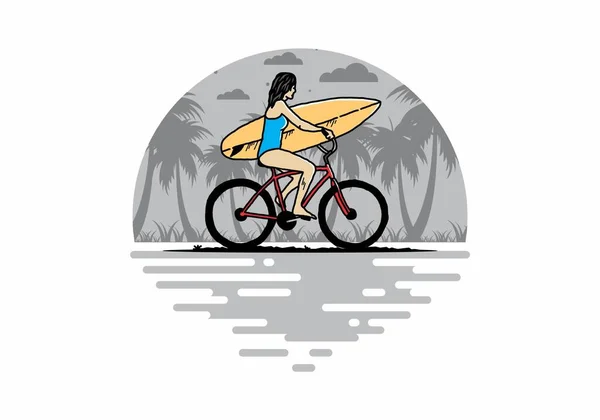 Ілюстрація Дизайну Жінки Йде Серфінгом Велосипеді — стоковий вектор