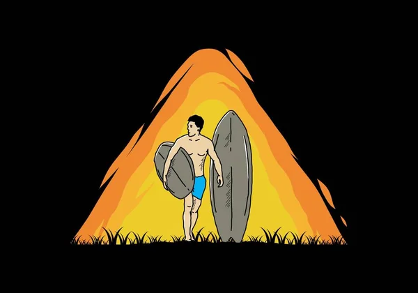 Shirtless Man Holding Surfboard Illustration Design — Stockvektor