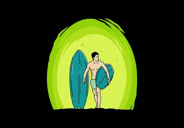 Shirtless Man Holding Surfboard Illustration Design — Archivo Imágenes Vectoriales