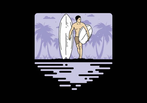Shirtless Man Κρατώντας Surfboard Εικονογράφηση Σχεδιασμό — Διανυσματικό Αρχείο