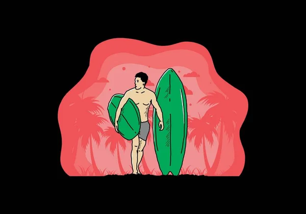 Der Hemdlose Mann Surfbrett Design — Stockvektor