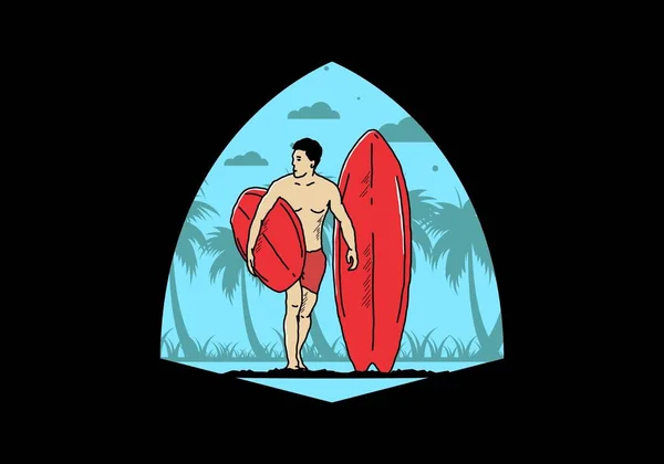那个赤身裸体的男人拿着冲浪板图解设计 — 图库矢量图片