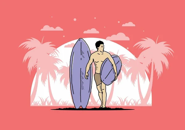 Shirtless Man Holding Surfboard Illustration Design — Archivo Imágenes Vectoriales