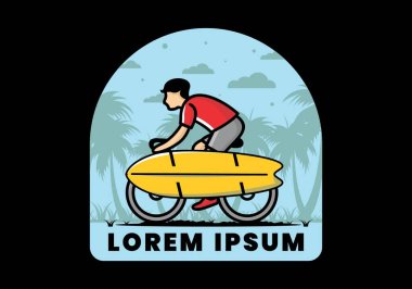 Sörf tahtası çizimi olan bir bisiklete binmek