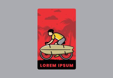 Sörf tahtası çizimi olan bir bisiklete binmek