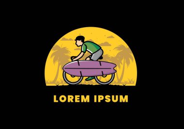 Sörf tahtası çizimi olan bir bisiklete binmek